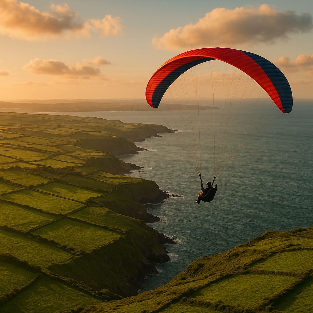 Paraglider over Wicklow coast